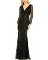 Mac Duggal Sequin Wrap Front Long Sleeve Sheath Gown