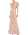 Mac Duggal Bead Embellished Long Sleeve Trumpet Gown