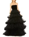 Mac Duggal Womens Tiered Tulle Evening Dress In Black