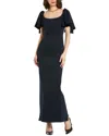 Mac Duggal Crepe Fitted Gown With Short Ruffle Sleeves In Blue