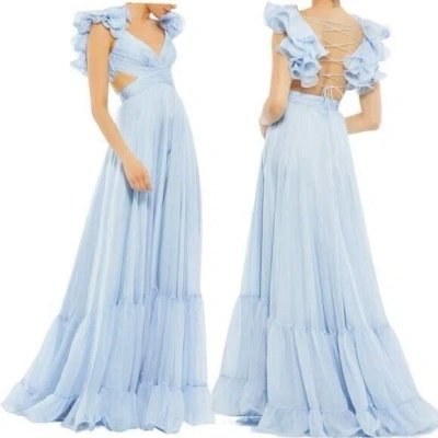 Pre-owned Mac Duggal Gown Dress 67911 Powder Blue Ruffle Tiered Chiffon Cutout Size 2