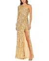 Mac Duggal Sequin Fringe Detail Gown In Gold