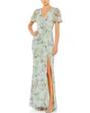 Mac Duggal Sequin Flutter Sleeve Chiffon Gown In Multi