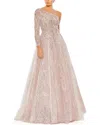 Mac Duggal Embellished Soft Tie Sleeveless V Neck Gown In Multi