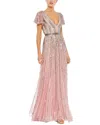 Mac Duggal Stripe Sequin V-neck Gown In Multi