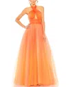 Mac Duggal Cross Front Tulle Dress In Orange