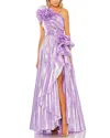 Mac Duggal Womens Metallic One Shoulder Evening Dress In Purple