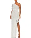 Mac Duggal Asymmetric Beaded One Shoulder Gown In White