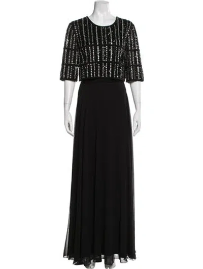 Pre-owned Mac Duggal Graphic Print Long Dress In Black