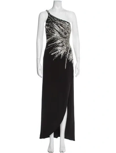 Pre-owned Mac Duggal Graphic Print Long Dress In Black