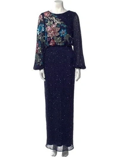 Pre-owned Mac Duggal Graphic Print Long Dress In Blue
