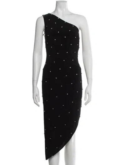 Pre-owned Mac Duggal Graphic Print Midi Length Dress In Black