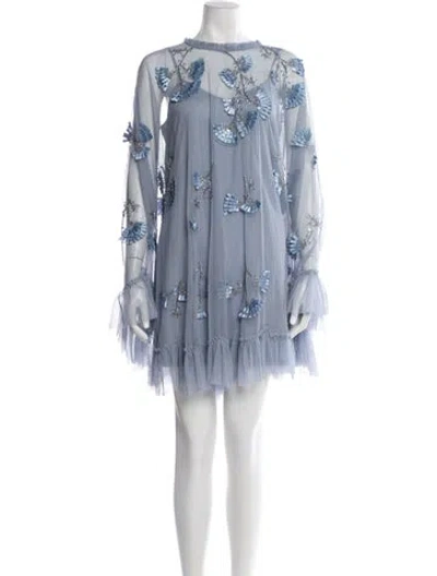 Pre-owned Mac Duggal Graphic Print Mini Dress In Blue