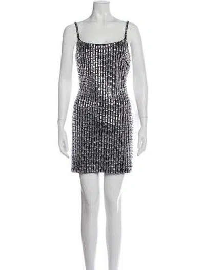 Pre-owned Mac Duggal Graphic Print Mini Dress In White