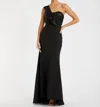 Mac Duggal Half-bow Bodice Trumpet Satin Gown In Black In Black