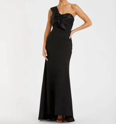 Mac Duggal Half-bow Bodice Trumpet Satin Gown In Black