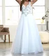 Mac Duggal Halter Ball Gown In White/silver In Multi