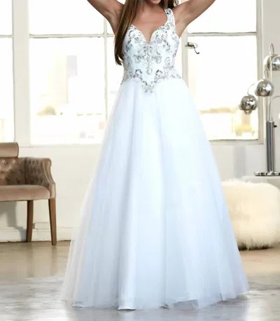 Mac Duggal Halter Ball Gown In White/silver In Multi