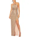 Mac Duggal One Shoulder Ruched Side Front Slit Sequin Gown In Multi