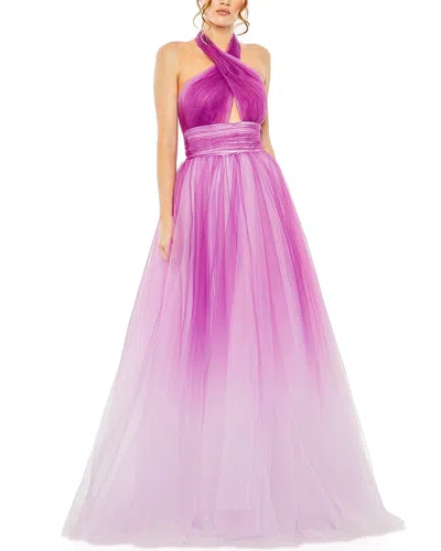 Mac Duggal Halter Cross Neckline Tulle Dress In Purple Ombre
