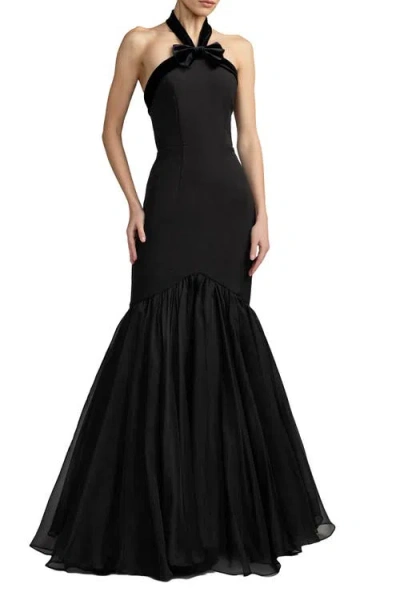 Mac Duggal Halter Neck Mermaid Gown With Bow Detail In Black