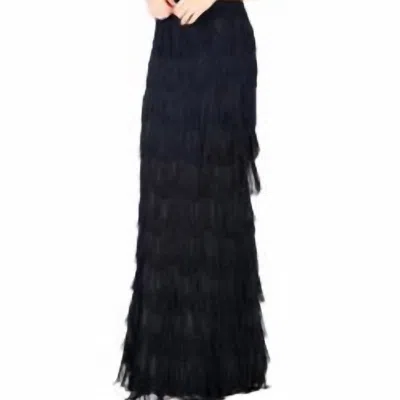 MAC DUGGAL HALTER WITH FRINGE SKIRT GOWN IN BLACK