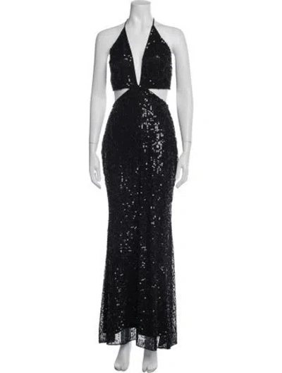 Pre-owned Mac Duggal Halterneck Long Dress In Black