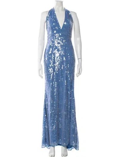 Pre-owned Mac Duggal Halterneck Long Dress In Blue