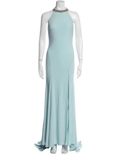 Pre-owned Mac Duggal Halterneck Long Dress In Blue