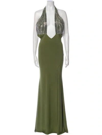 Pre-owned Mac Duggal Halterneck Long Dress In Green