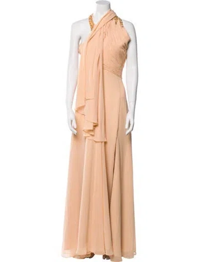 Pre-owned Mac Duggal Halterneck Long Dress In Neutral