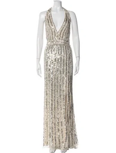 Pre-owned Mac Duggal Halterneck Long Dress In Neutral