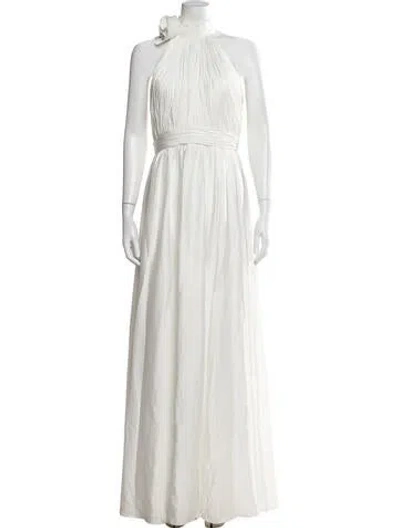 Pre-owned Mac Duggal Halterneck Long Dress In Neutrals/white