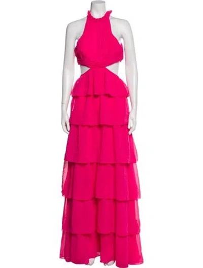 Pre-owned Mac Duggal Halterneck Long Dress In Pink