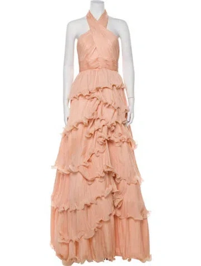 Pre-owned Mac Duggal Halterneck Long Dress In Pink