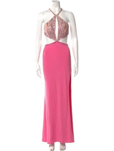 Pre-owned Mac Duggal Halterneck Long Dress In Pink