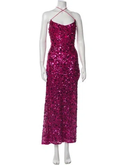 Pre-owned Mac Duggal Halterneck Long Dress In Pink
