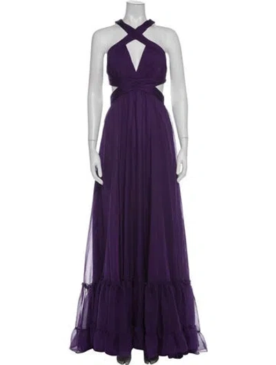 Pre-owned Mac Duggal Halterneck Long Dress In Purple