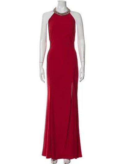 Pre-owned Mac Duggal Halterneck Long Dress In Red