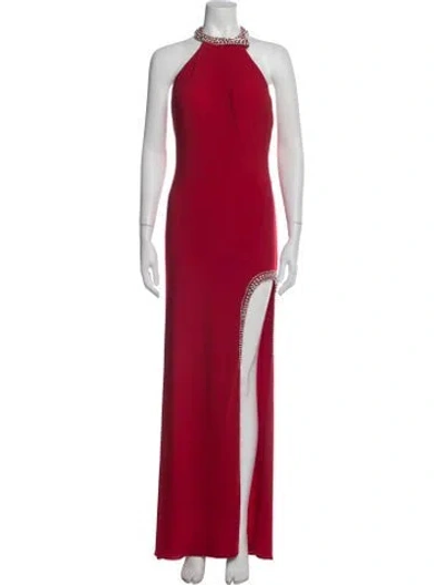 Pre-owned Mac Duggal Halterneck Long Dress In Red