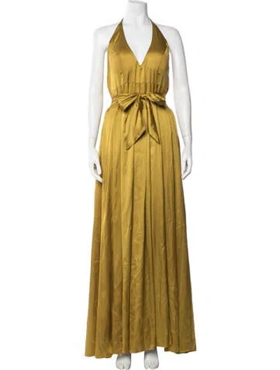 Pre-owned Mac Duggal Halterneck Long Dress In Yellow