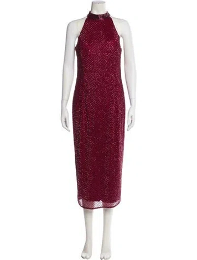 Pre-owned Mac Duggal Halterneck Midi Length Dress W/ Tags In Red
