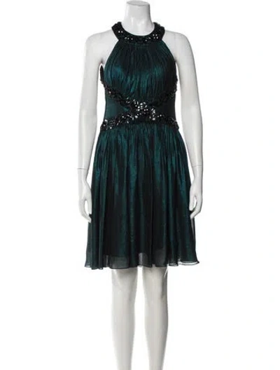 Pre-owned Mac Duggal Halterneck Mini Dress In Green
