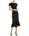 Mac Duggal Beaded Ruffle Sleeve Midi Cocktail Dress In Black