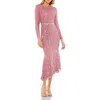 Mac Duggal Hand Embellished Asymmetrical Long Sleeve Midi Dress In Rosewood