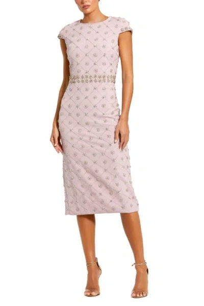Mac Duggal Hand Embellished Cap Sleeve Midi Dress In Pink