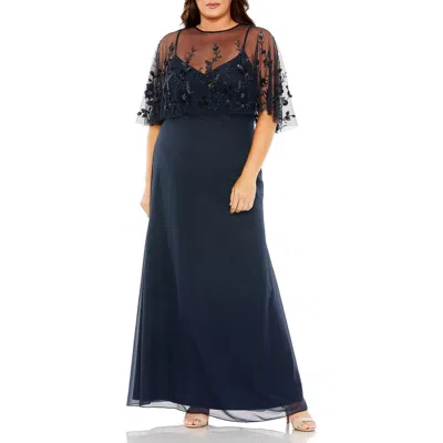 MAC DUGGAL MAC DUGGAL HAND EMBELLISHED CAPE CHIFFON GOWN