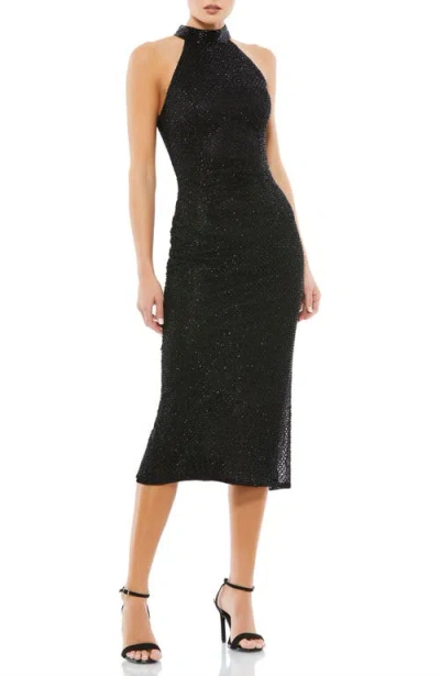 MAC DUGGAL MAC DUGGAL HAND EMBELLISHED FAUX WRAP FLUTTER SLEEVE GOWN