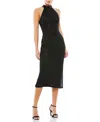 Mac Duggal Beaded High Neck Halter Midi Dress Sleeveless In Black In Black