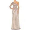 Mac Duggal Embellished One Shoulder A Line Gown In Taupe